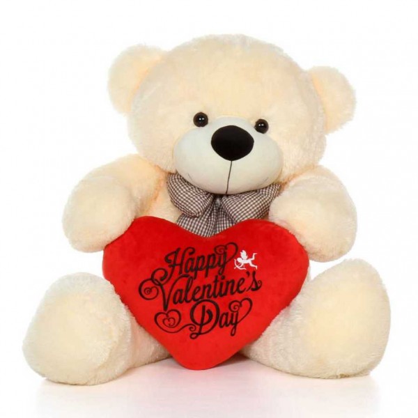 4 Feet Peach Big Bow Teddy Bear holding Happy Valentines Day heart